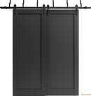 Quadro 4111 Matte Black Double Barn Door and Black Bypass Rail