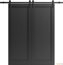 Quadro 4111 Matte Black Double Barn Door and Black Rail
