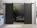 Quadro 4111 Matte Black Double Barn Door and Black Rail