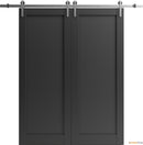 Quadro 4111 Matte Black Double Barn Door and Silver Rail