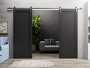 Quadro 4111 Matte Black Double Barn Door and Silver Rail