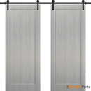 Quadro 4111 Grey Ash Double Barn Door | Silver Finish Rail