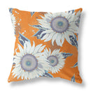 18" Orange White Sunflower Indoor Outdoor Zippered Throw Pillow