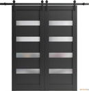 Quadro 4113 Matte Black Double Barn Door with Frosted Opaque Glass and Black Rail