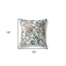 16” Blue White Florals Indoor Outdoor Zippered Throw Pillow