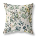 18” White Green Florals Indoor Outdoor Zippered Throw Pillow