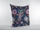 18" Navy Pink Peacock Indoor Outdoor Throw Pillow