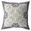 16" Gray Floral Frame Indoor Outdoor Throw Pillow