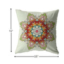 16" Orange Green Mandala Indoor Outdoor Throw Pillow