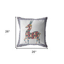 18" Blue White Boho Deer Indoor Outdoor Throw Pillow