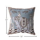 16” Blue Brown Ornate Elephant Indoor Outdoor Throw Pillow