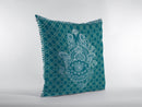 18” Teal White Hamsa Indoor Outdoor Throw Pillow