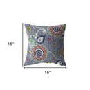 16” Gray Pink Floral Indoor Outdoor Throw Pillow