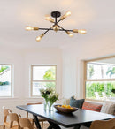 Black And Gold 6 Light Sputnik Ceiling Chandelier Semi Flush Mount UL Listed