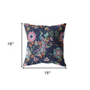 16" Navy Pink Peacock Indoor Outdoor Zippered Throw Pillow