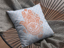18” Blue Orange Hamsa Indoor Outdoor Zippered Throw Pillow