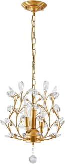 Gold Three Light Crystal Chandelier Ceiling Fixture With Adjustable Chain