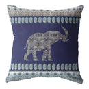16” Navy Ornate Elephant Indoor Outdoor Zippered Throw Pillow