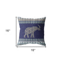 16” Navy Ornate Elephant Indoor Outdoor Zippered Throw Pillow