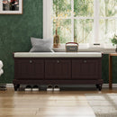 TREXM Classic Shoe Bench with Cushion and Three Drawers, Fluted Entryway Bench with Storage for Living Room, Entryway, and Hallways (Espresso)