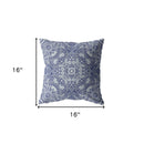 16” Indigo White Boho Ornate Indoor Outdoor Zippered Throw Pillow