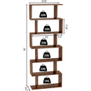 Geometric Bookcase 6 Tier S Shaped Rustic Brown Wood Shelf