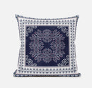 16" X 16" Blue And White Zippered Geometric Indoor Outdoor Throw Pillow