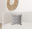 18" X 18" Navy Blue And Orange Blown Seam Floral Indoor Outdoor Throw Pillow