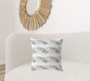 18" X 18" Light Blue Blown Seam Floral Indoor Outdoor Throw Pillow