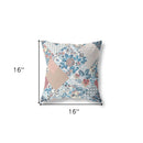 16" White Blue Floral Indoor Outdoor Throw Pillow