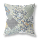 18" Gray Cream Boho Floral Indoor Outdoor Throw Pillow