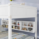 Queen Over Queen Bunk Bed with Built-in Storage Cabinets,Charging Station,Ladder,Safety Guardrails,Solid Pine Wood Bunk Bed,White