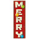 Merry with Balls Red B/G Home Decor Art Print on Real Wood