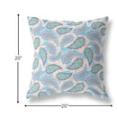 18” Blue Green Boho Paisley Indoor Outdoor Throw Pillow