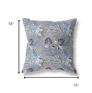 18” Indigo Gray Tropical Indoor Outdoor Throw Pillow