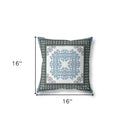 16" X 16" White And Green Blown Seam Floral Indoor Outdoor Throw Pillow