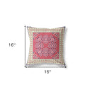 16" X 16" Red And Cream Blown Seam Floral Indoor Outdoor Throw Pillow
