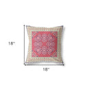 18" X 18" Red And Cream Blown Seam Floral Indoor Outdoor Throw Pillow