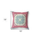 18" X 18" Cream And Blue Blown Seam Damask Indoor Outdoor Throw Pillow