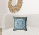 18" X 18" Blue And Green Blown Seam Floral Indoor Outdoor Throw Pillow