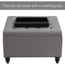 Grey Tufted Storage Ottoman With Tray Square Coffee Table