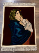 Small Persian Tabriz Pictorial Rug 2x2, Mother Holding Child, Very Fine 340 KPSI, Maroon