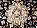 Sino Persian Rug 9x12, Black and Beige, Floral Medallion, Wool & Silk, Handmade