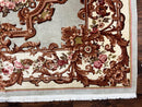 Aubusson Rug 10x13, Cream and Light Mint Green Hand Knotted Handmade French Savonnerie European Carpet, Wool Pile, Large Room Sized Vintage