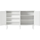 ON-TREND Minimalist Shoe Cabinet with 5 Solid Wood Legs, Cream Style Sideboard Buffet Cabinet with Fluted Doors, Large 4-Door Storage Cabinet with Adjustable Shelves for Living Room, White, 55.1*13.7'