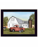 Red Milk Truck on the Farm Black Framed Print Wall Art