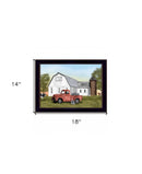 Red Milk Truck on the Farm Black Framed Print Wall Art