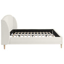 King Size Upholstered Platform Bed Boucle Fabric and Wingback Headboard, Rounded Corners, White
