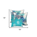 Set Of Three 18" X 18" Blue And White Zippered Coastal Throw Indoor Outdoor Pillow
