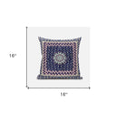 16" X 16" Grey And Blue Blown Seam Floral Indoor Outdoor Throw Pillow